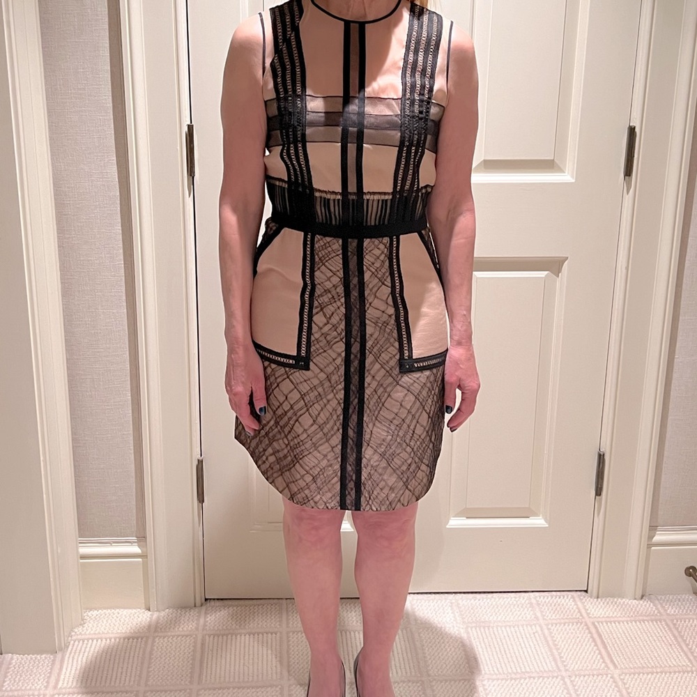 Phillip Lim Women’s Black and Beige satin and black lace mini dress Size 2